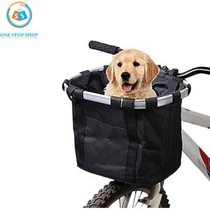 One stop shop - Fietsmand Hond - Zwarte Hondenmand Fiets Voorop - Mand Accessoires & Reflectiestrip - Hoge Kwaliteit - Zwart