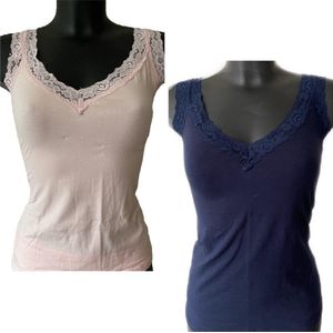 Eve 2-stuks dames Hemdjes met kant donkerblauw/roze maat XL