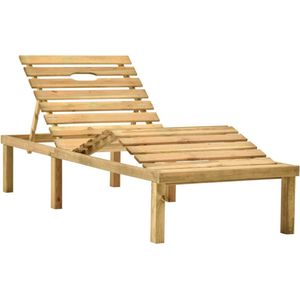 vidaXL Ligbed Grenenhout met Grijs Kussen Ligbed - Lounge Bed - Tuinset - Tuinmeubel - Relaxen - Buitenleven - Teak - Acacia