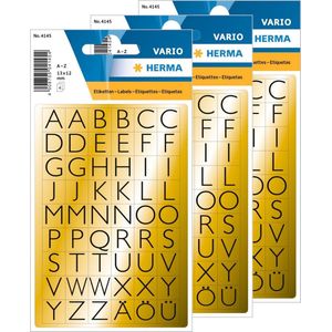 Stickervelletjes met 648x stuks alfabet plak letters A tot Z zwart/goud 13x12 mm