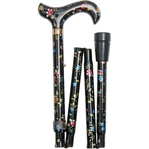 Classic Canes Opvouwbare wandelstok - Bloemen - Zwart - Verstelbaar - Lengte 82 - 92 cm - Aluminium - Derby handvat - Gewicht 420 gram - Diameter wandelstok 19 mm - Wandelstokken - Voor heren en dames - Inklapbare wandelstok - Wandelstok opvouwbaar