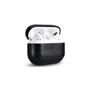 Icarer AirPods Pro Case Leer hoesje voor Apple AirPods Pro lederen bescherm Etui Zwart