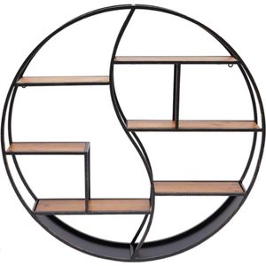 J&R Wandrek - Rond - Industrieel - Zwart - Verspringend - Diameter 80cm - Muurrek - Wandplank