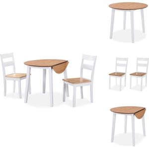 vidaXL Eetkamerset - Klassiek wit en natuurlijk hout - Inklapbare tafel en 2 stoelen - Eenvoudig te monteren - Set tafel en stoelen