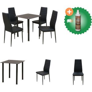 vidaXL Eetkamerset tafel en stoel zwart 5-delig - Set tafel en stoelen - Inclusief Houtreiniger en verfrisser
