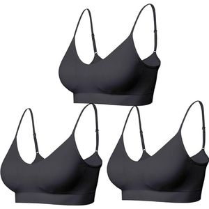 Gewatteerde Bralette voor Vrouwen Bandjes Slaap Bras Naadloze Yoga Sport Bras 3 Pack - kleur zwart - Maat XS