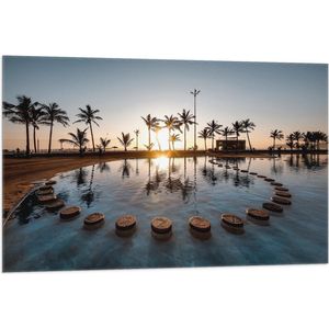 WallClassics - Vlag - Tropisch Meer met Palmbomen - 105x70 cm Foto op Polyester Vlag