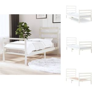 vidaXL Houten Bedframe - Klassiek - Bed - Afmeting- 195.5 x 96 x 100 cm - Kleur- Wit - Materiaal- Grenenhout - Ken- Massief - Geschikte matras- 90 x 190 cm - Montage vereist - Bed