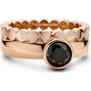 Jonline Schitterende 14K Rosé Ring met Zwarte Onyx Steen inclusief aanschuifring 18.50 mm. (maat 58)