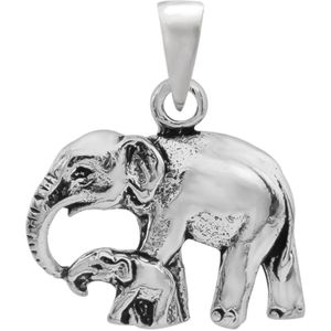 Zilveren hanger, olifant met baby olifantje