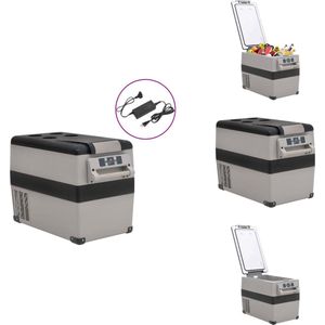vidaXL Koelbox - Koelboxen - Elektrische Koelbox - Koelbox Voor Auto - Koelbox met handvat en adapter 55 L PP &- PE zwart en grijs