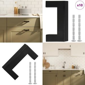 vidaXL Handvatten 10 st 64 mm roestvrij staal zwart - Handvat - Handvatten - Handgreep Voor Kast - Handgreep