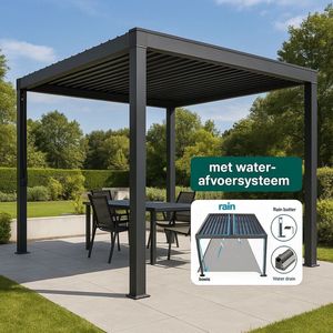 Deluxe® Mirador Pro - Luxe overkapping - Antraciet - Paviljoen - Staal - 3x4m - Luxe vrijstaande zonwering en tuin overkapping met kantelbare lamellen - Weerbestendig - Voor gebruik als pergola, carport of veranda.