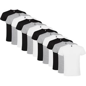 12 PACK Roly T-Shirt 100% katoen, single jersey, 150 gsm Ronde hals wit / grijs / zwart Maat L