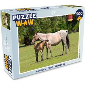 Puzzel Paarden - Gras - Schaduw - Legpuzzel - Puzzel 500 stukjes