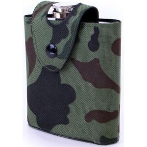 Heupflesje in camouflage hoes/tas 177 ml - Heupflesjes/Heupflacons/Drankflacons