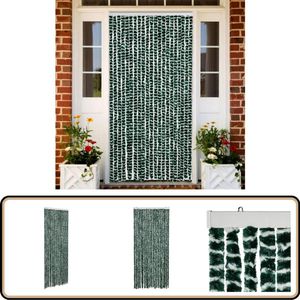 vidaXL Vliegengordijn - 90x200 cm - Groen en Wit Vliegengordijn - Chenille - Deurgordijn - Insektennet - Anti-muggen