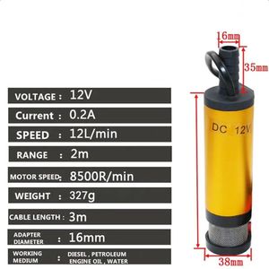 Draagbare Mini 12V Dc Elektrische Dompelpomp Voor Het Pompen Van Diesel Olie Water Aluminium Legering Shell 12l/Min Brandstofoverdrachtspomp