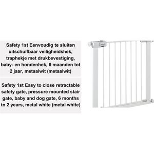 Safety 1st Eenvoudig te sluiten uitschuifbaar veiligheidshek, traphekje met drukbevestiging, baby- en hondenhek, 6 maanden tot 2 jaar, metaalwit