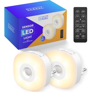 LED Nachtlampje Stopcontact met Bewegingssensor - incl. Afstandsbediening - 2-PACK - Voor Volwassenen en Kinderen - Stekkerlamp Dimbaar - Warm Wit