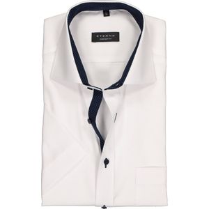 ETERNA comfort fit overhemd - korte mouw - fijn Oxford heren overhemd - wit (blauw gestipt contrast) - Strijkvrij - Boordmaat: 47