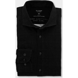 OLYMP Level 5 body fit overhemd 24/7 - mouwlengte 7 tricot - zwart met grijze Prince de Galles ruit (contrast) - Strijkvriendelijk - Boordmaat: 38