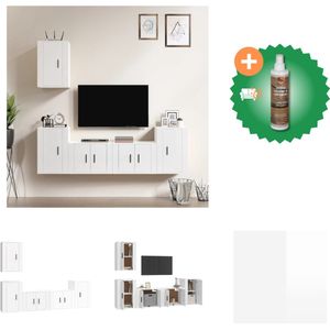 vidaXL 5-delige Tv-meubelset bewerkt hout hoogglans wit - Kast - Inclusief Houtreiniger en verfrisser