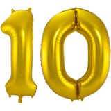 Folat Folie ballonnen - 10 jaar cijfer - goud - 86 cm - leeftijd feestartikelen