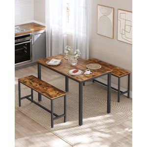 EliteNest® - Eettafel Set 3-delig - 110x70 cm Tafel - 2 Banken Ruimtebesparend - Industrieel - Staal & Hout - Stevig & Stijlvol Meubelstuk