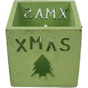 XMAS Waxinelichtjeshouder - Kerstboom - Groen - Kerst - Hout - 8 x 8 x 8cm