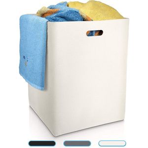 Optioneel XXL wasmand met handgreep, grote opbergmand, 120 liter, beige/wit, van vilt, vierkante wasmand van stof, wasmand