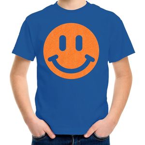 Bellatio Decorations T-shirt voor jongens - Smile / Emoticon - blauw - kinderen 158/164