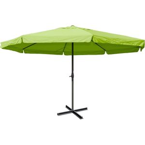 Parasol Meran Pro, horeca marktparasol met vouw Ø 5m polyester/aluminium 28kg ~ groen zonder voet