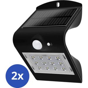 Solar wandlamp buiten 'Carl I' - Voordeelset van 2 stuks - Warm wit licht - Buitenlamp met sensor - Tuinverlichting met sensor - Schijnwerper met bewegingssensor - Buitenlamp op zonne-energie - Zwart