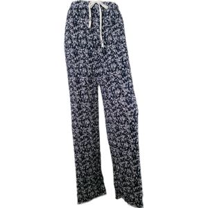 Dames - Zomerbroek - Broek - Yoga Broek - Strand broek - Dames - Wide Leg - Plissé - Comfort - Elastische Band - Kleur Blauw/Wit Met Bloemenprint - Maat 34 t/m 42