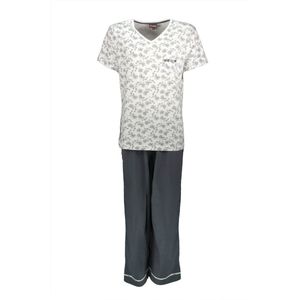 Medaillon Dames Pyjama - Katoen - V Hals - Grijs - Maat L