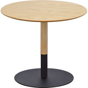 Alterego Ronde design salontafel 'DILA H40' in natuurlijke houtafwerking en zwart metaal