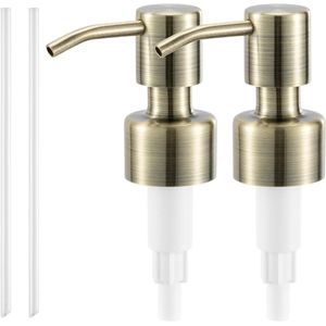 2x Navaris rvs zeepdispenser kop - Handzeep pompkop 26-28 mm - Zeeppompje opzetstuk voor vloeibare zeep of lotion - Badkamer accessoires - Goudkleurig