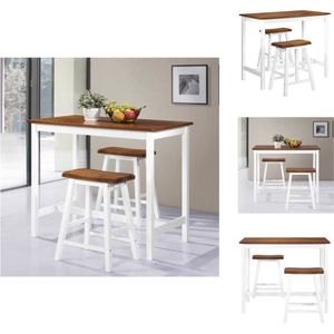vidaXL barset Barkrukken - Massief hout - 45 x 23 x 60 cm - Bruin/Wit - Set tafel en stoelen