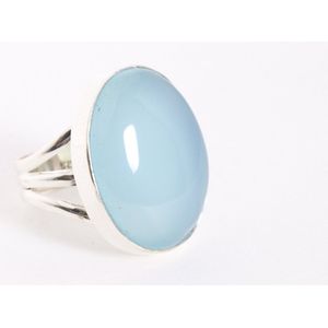Grote ovale zilveren ring met blauwe chalcedoon - maat 21.5