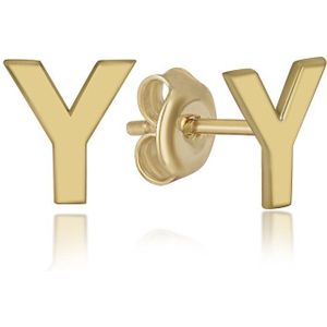 Letter Y Initial Gold Plated Oorknoppen Zilver (925 sterling) Oorbel Trendy Minimalistisch Combi Bedel Goudkleurig Dames Meisje | Cadeau Voor Vrouw