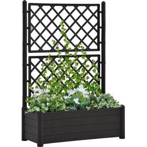 Plantenbak met klimrek - Bloembak - Weerbestendig - Met trellis - Buiten - Hout - Plantenrek - Rechthoekig - 90 Liter - Antraciet