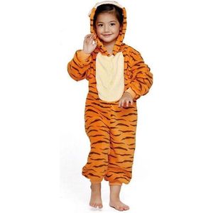 KIMU Onesie Tijgertje Pak Kostuum Oranje - Maat 110-116 - Tijger Tijgerpakje Pyjama Jumpsuit Kinder Pakje - Panter Luipaard Jongen Meisje Festival