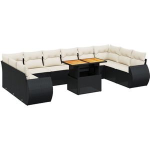 vidaXL Loungeset - Loungesets - Tuinset - Tuinbank - 11-delige Loungeset met kussens poly rattan zwart