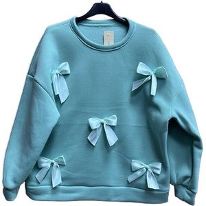 Dilena fashion Sweater sweet fancy satijn strik turquoise