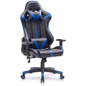 Gaming Stoel Bureau Stoel Met Hoofd En Lendekussen Kunstleer Blauw