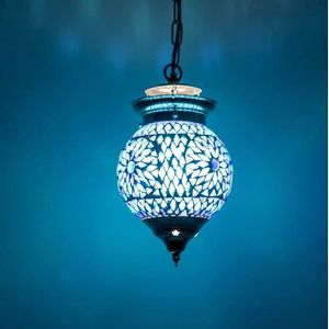 Oosterse hanglamp mozaïek Turkish Design blauw Ø15cm