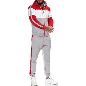 Heren joggingpak grijs - rood - wit - huispak - 1082