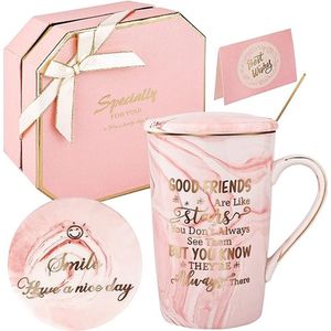 Best Friend Verjaardagscadeaus voor vrouwen - Vriendschapscadeaus voor vrouwen verjaardagscadeaus ideeën keramisch marmer koffiemok geschenkdoos 420 ml roze