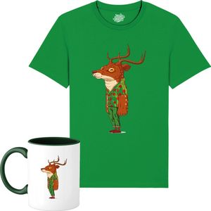 Kris het Kerst Hert - Foute Kersttrui Kerstcadeau - Dames / Heren / Unisex Kleding - Grappige Kerst Avond Outfit - Unisex T-Shirt met mok - Kelly Groen - Maat L
